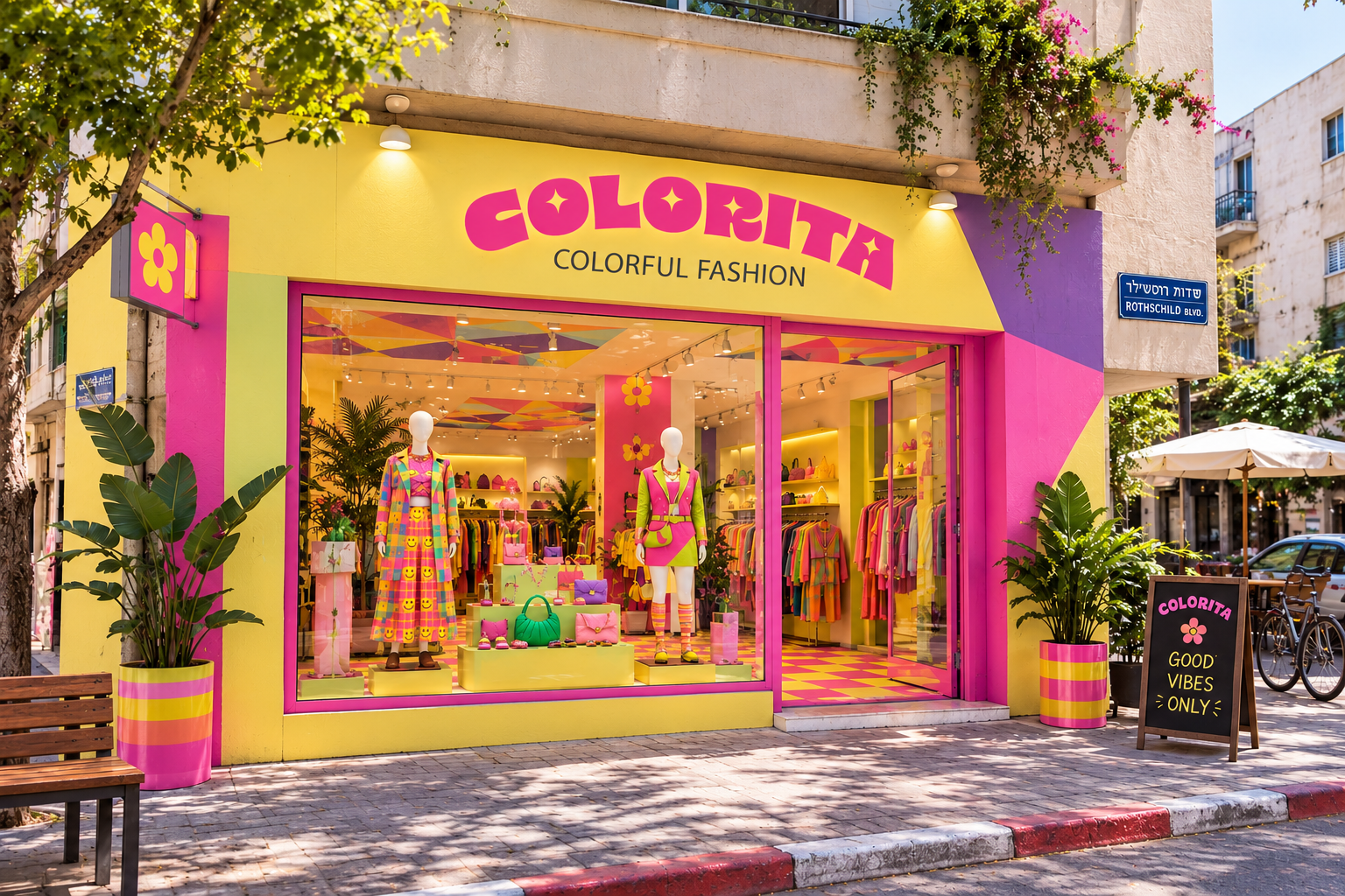 הדמיית חזית חנות הבגדים הצבעונית COLORITA